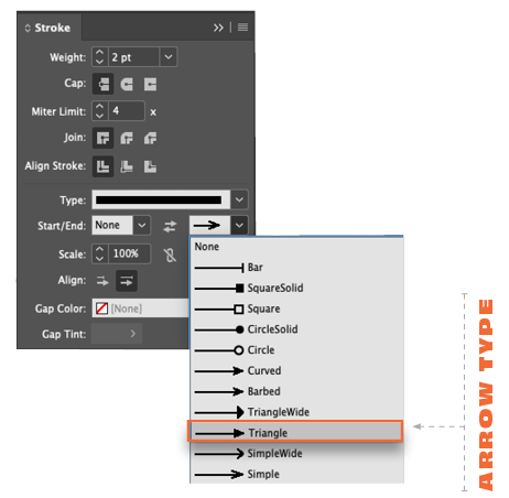 what the arrow palette looks like in Adobe CC.