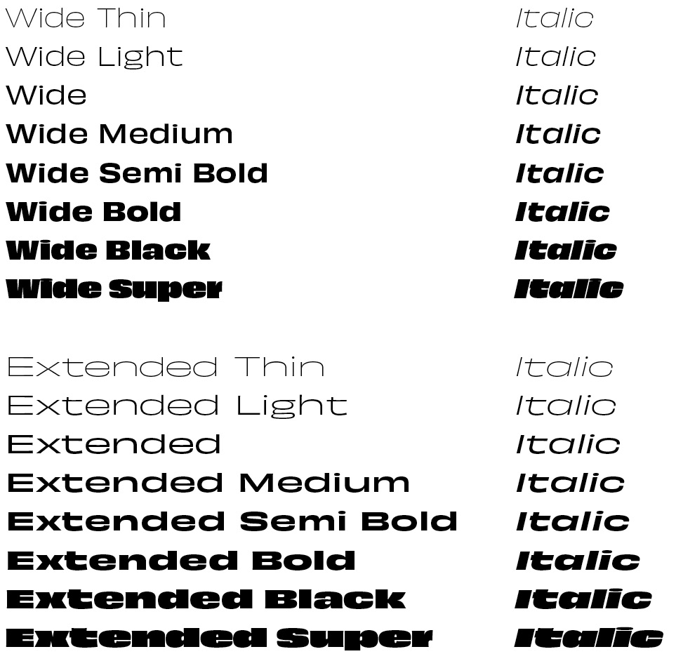 Examples of the Obviously font face ranging from thin and light to super black